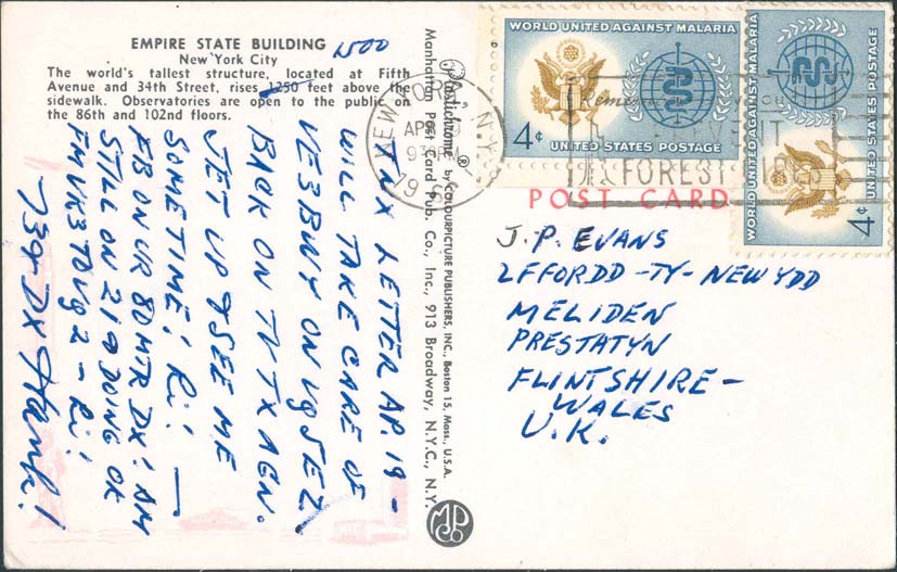 1962, April 19th, New York, NY to England (Overpaid by 1¢)