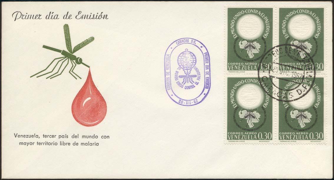 Scott C819 (Block of 4) (FDC w/ Mosquito/Blood Drip (Oval Purple Cancellation))