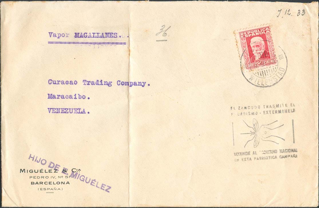 Incoming Venezuela Cover with Malaria Cachet - Front