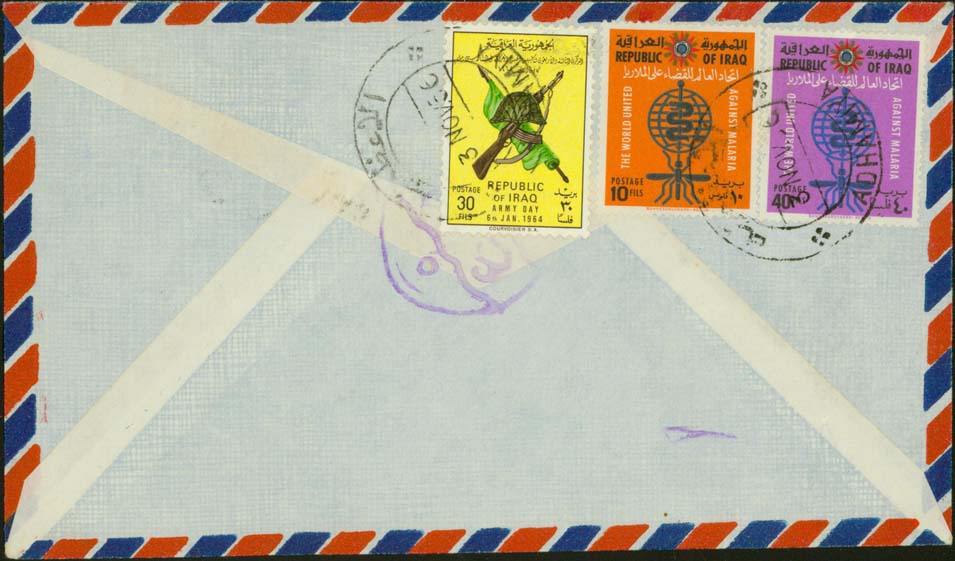 Iraq - Scott 315 and 316 - 1966/11/03 (Back of Cover) to the United State