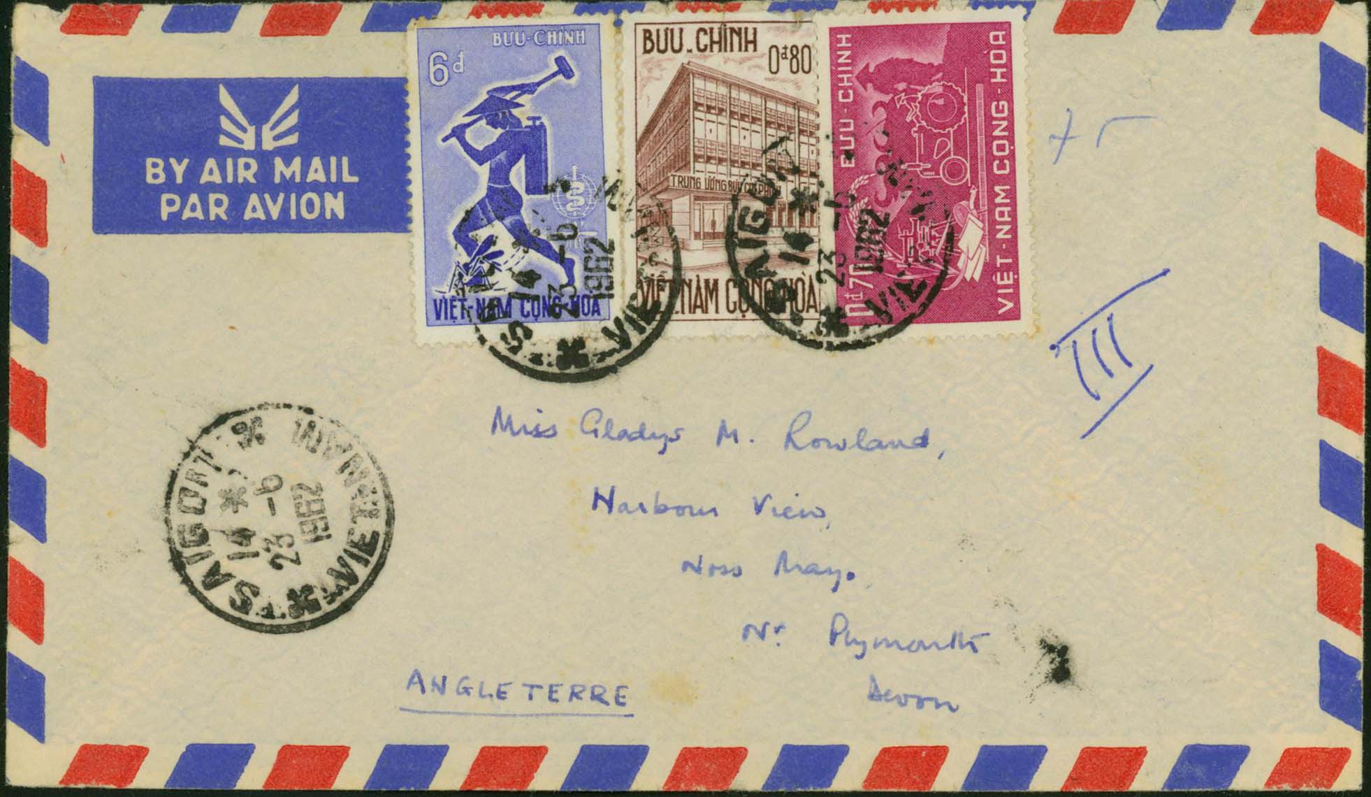 Vietnam - 1962/06/23 - Surface mail to England 1962/06/23