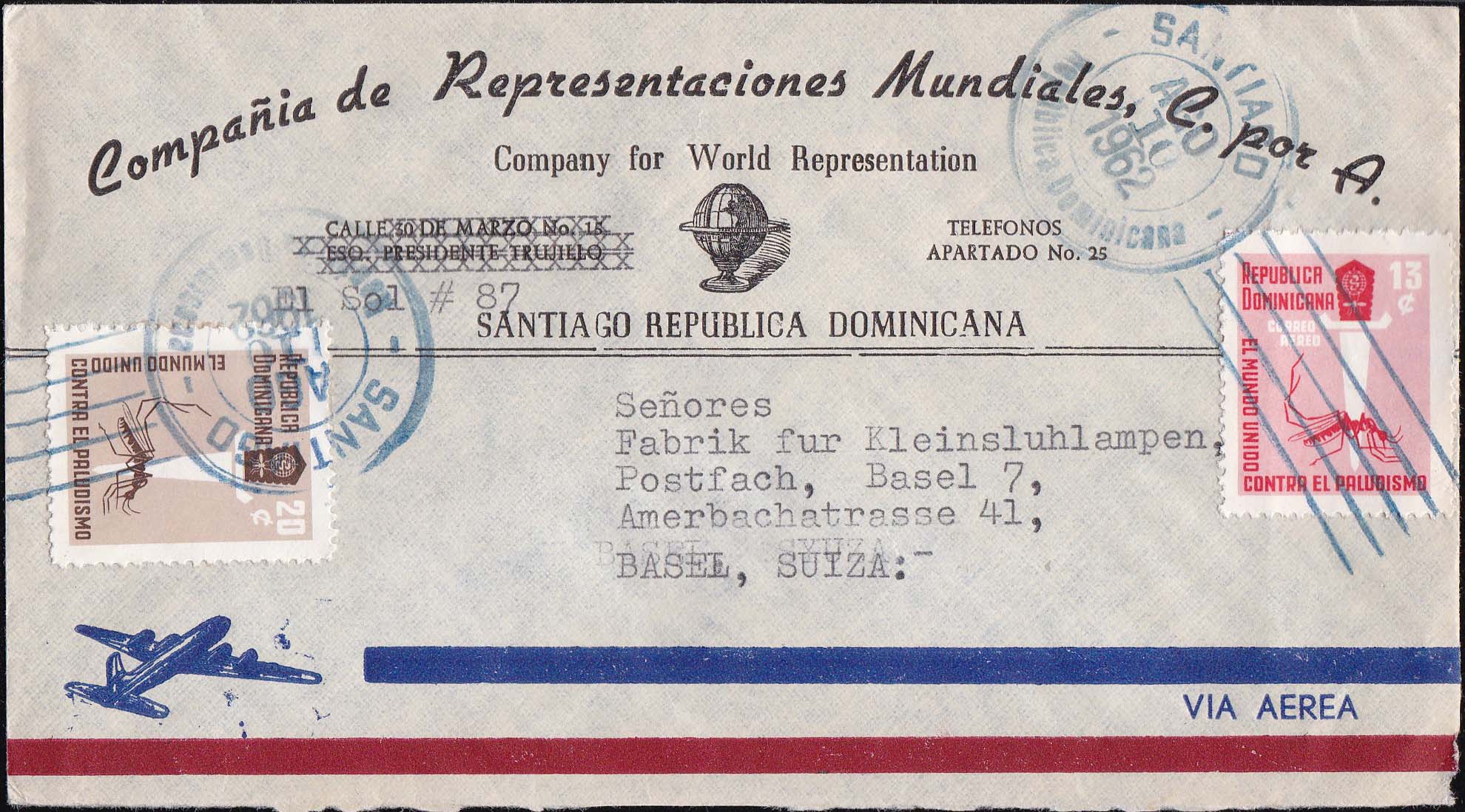Dominican Republic Scott 559 and C120 on Commercial Cover 08/10/1962