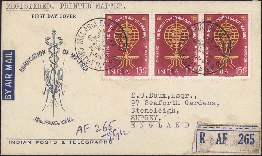 India Scott 356 FDC Registered to England - Front