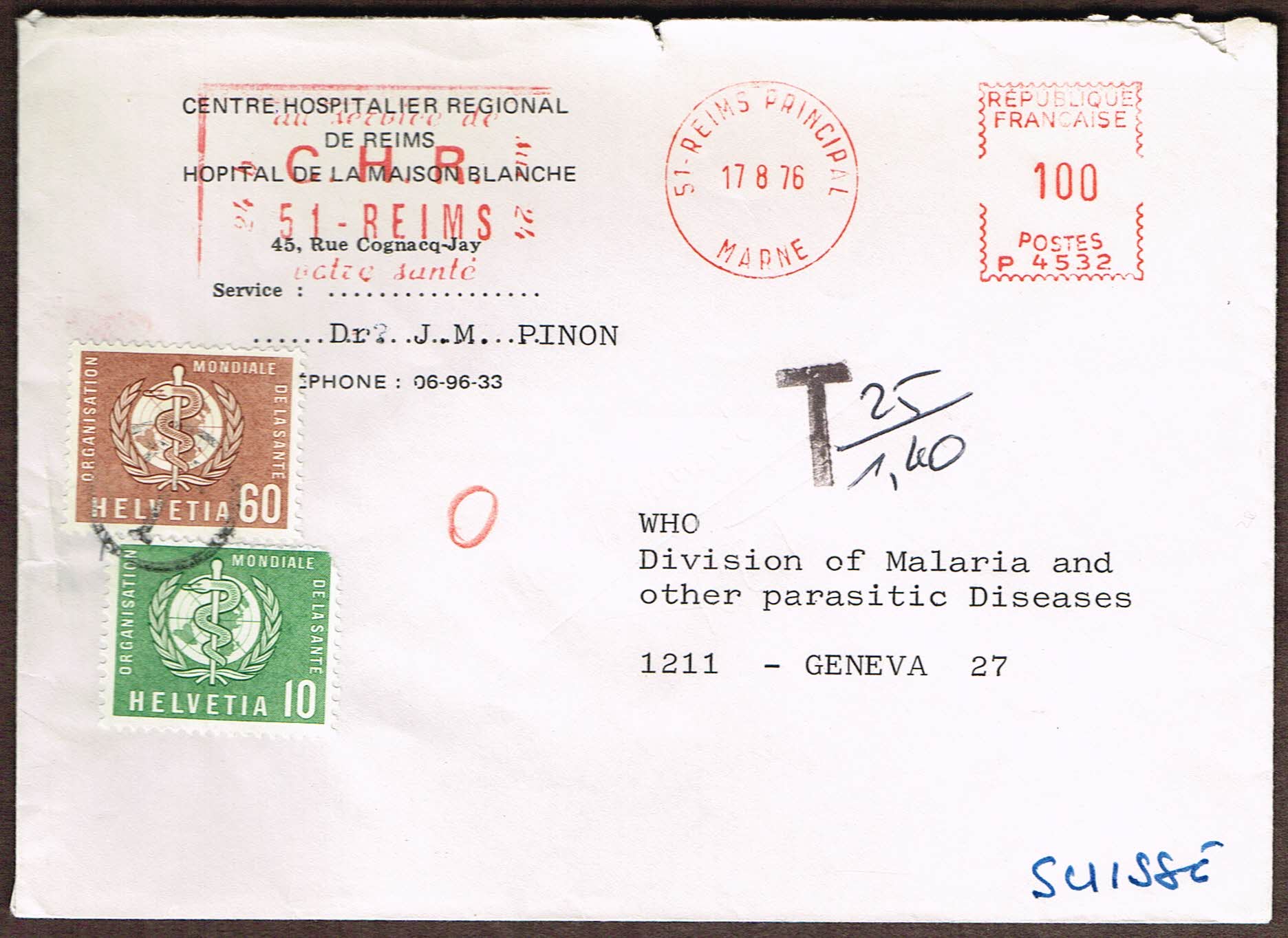 1976 Malaria Cover, Postage Due